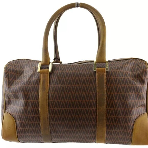 MARIO VALENTINO Boston bag MV mark beige PVC ?~ leather Authentic T19856 - Picture 2 of 9